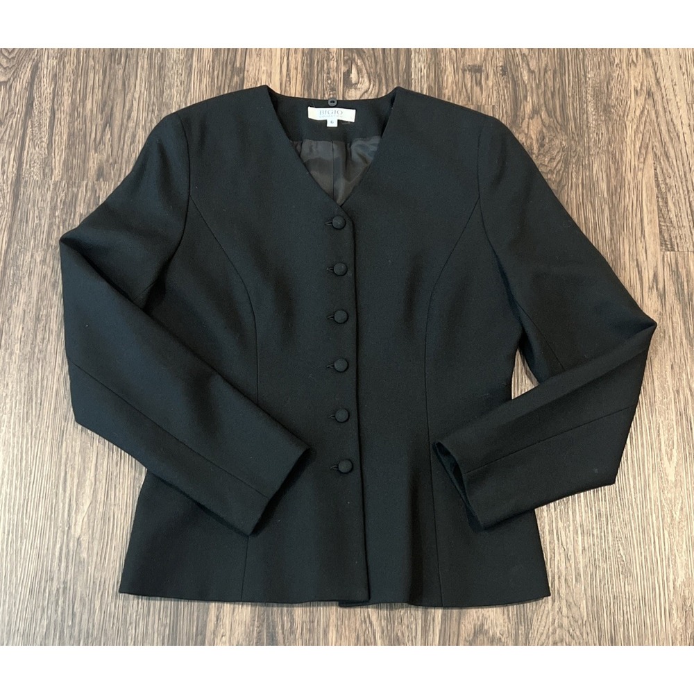 Bigio Collection Wool Black Fitted Blazer Six Buttons Size 6